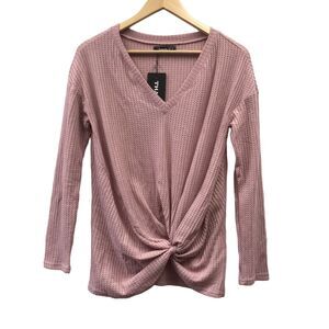 Thanth Top Womens Small Pink Waffle Knit Knotted Hemline
